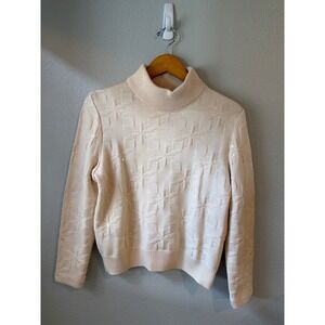 St. John Sport Sweater Womens Small Cream Wool Silk Snowflake Sequin Mock VGT